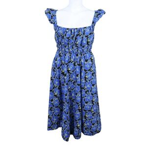 Kate Spade New York Blue Floral Smocked Midi Dress Pockets Maternity Friendly XL